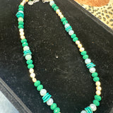 Turquoise Green & Pearl Necklace - PREORDER