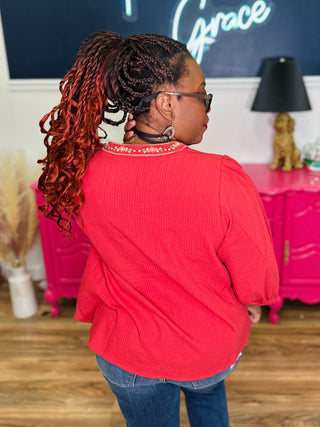 3/4 Sleeve Textured Blouse