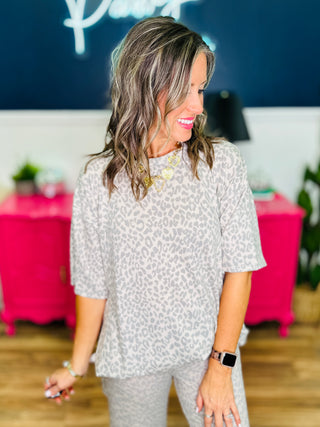 DEAL Soft Hacci Animal Printed Lounge Top And Pants Sets - Taupe