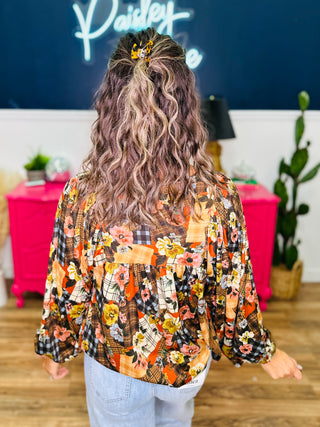 Sienna Floral Tie V-Neck Patchwork Top