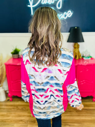 DEAL - Geometric Print With Stripes Print Top