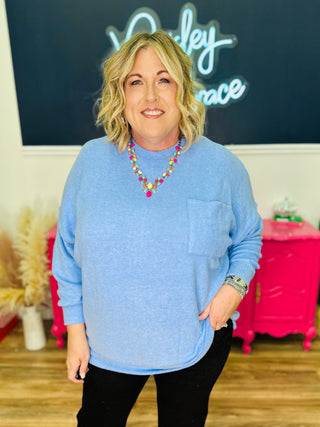 Lori Drop Shoulder Oversized Sweater - Cornflower Blue