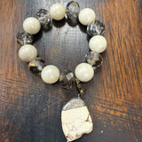 Gemstone Charm Pearl Stretch Bracelet - PREORDER