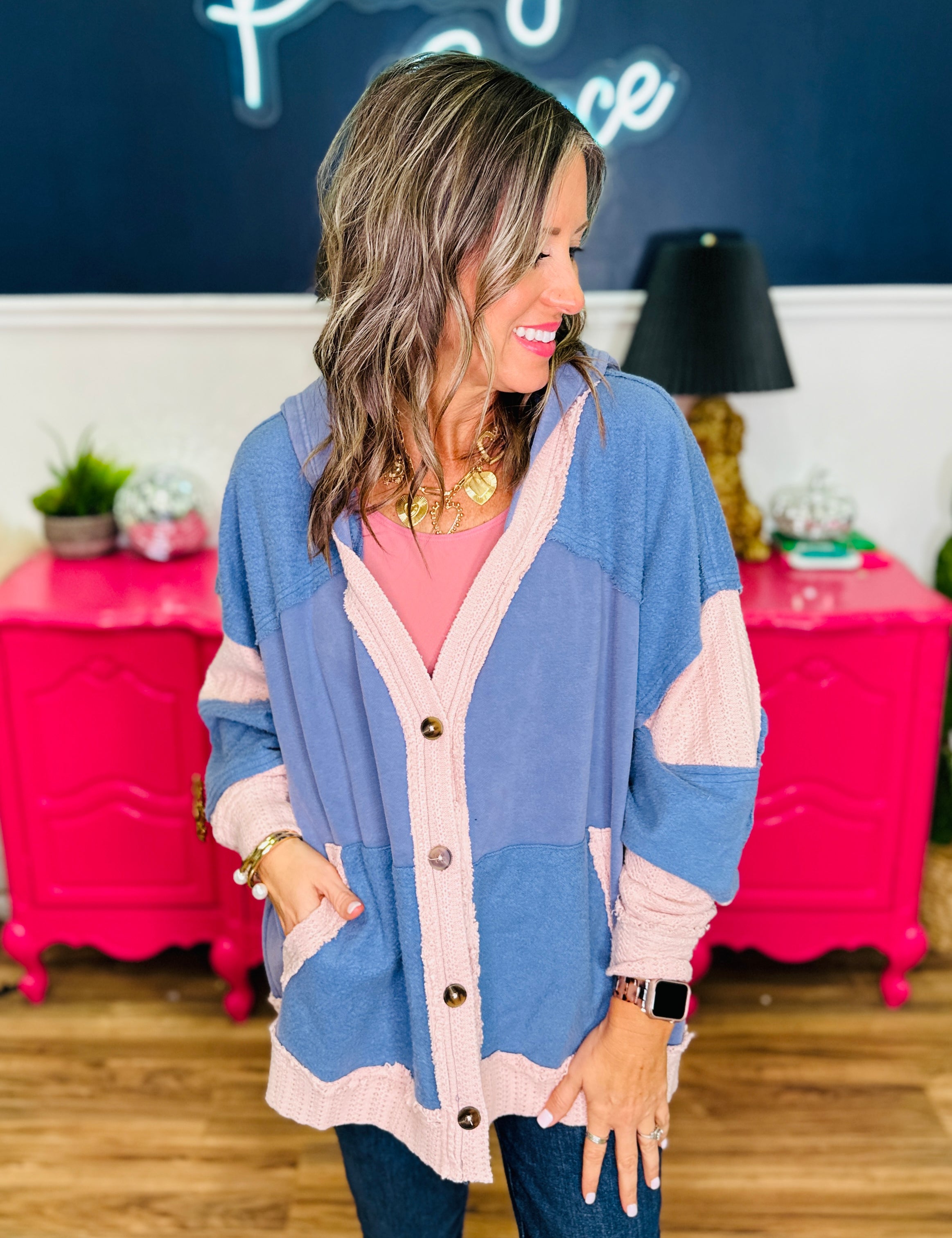 Washed Colorblock Cardigan Mixed Media - LAST ONES FINAL SALE