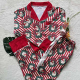 PJ Set - Button Down Short Sleeve Santa Stripe  - Preorder