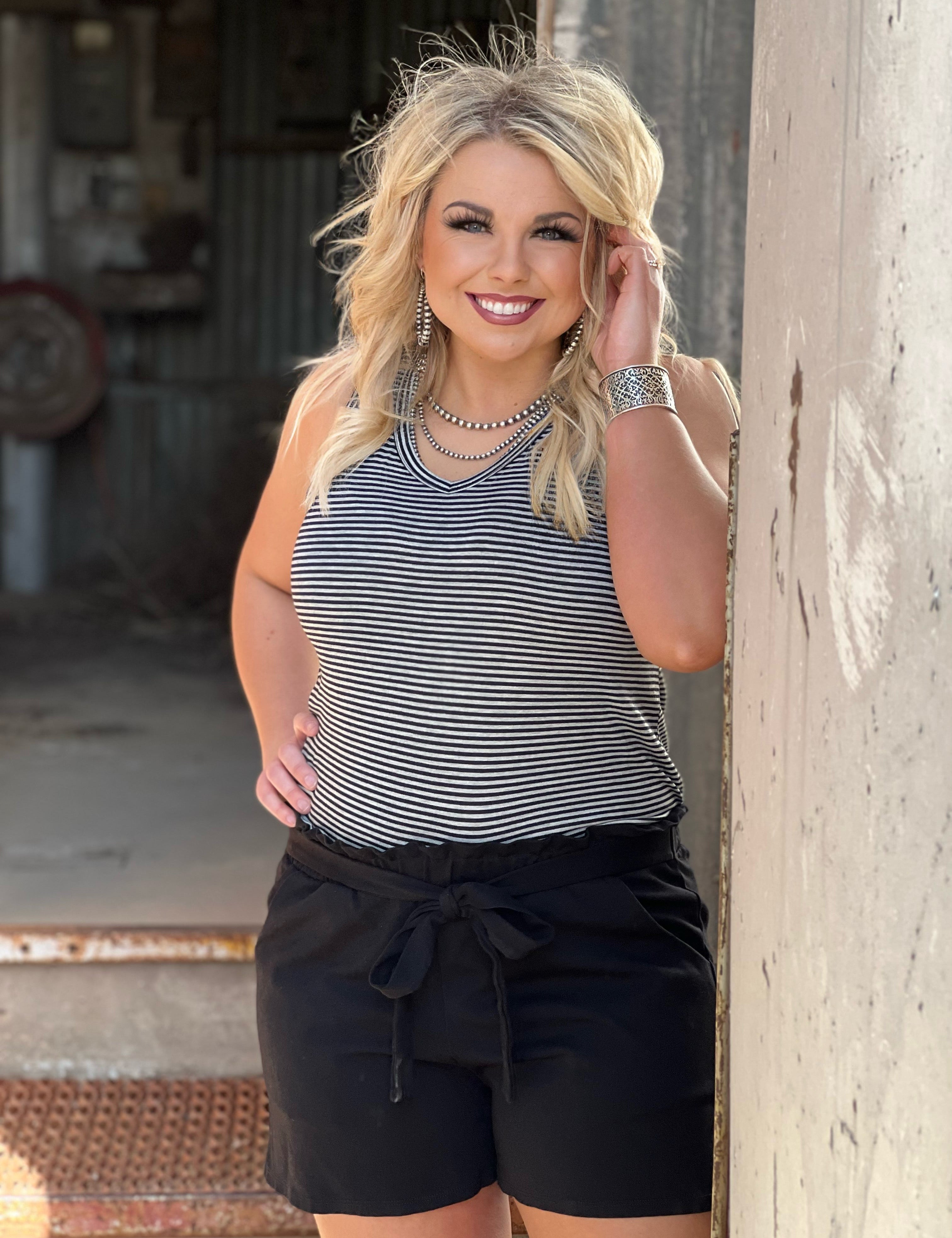 Brenna Black Tie-Waist Shorts