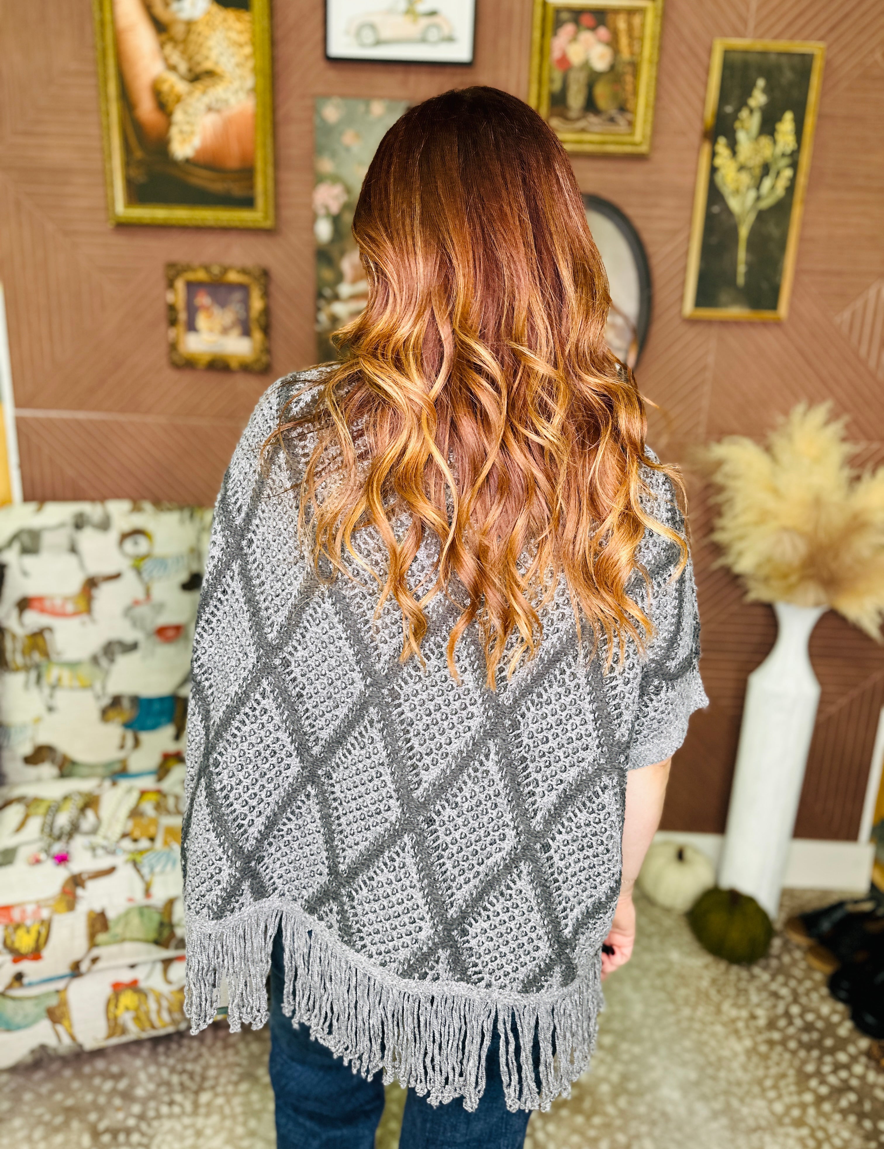 Sweater Poncho With Fringe Hem