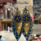 Blue Leather Fringe Layered Earrings - PREORDER