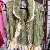 Green Embroidery Ruffle Vest - PREORDER