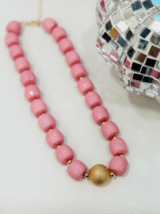 Chunky Beaded Necklace - Lt Pink