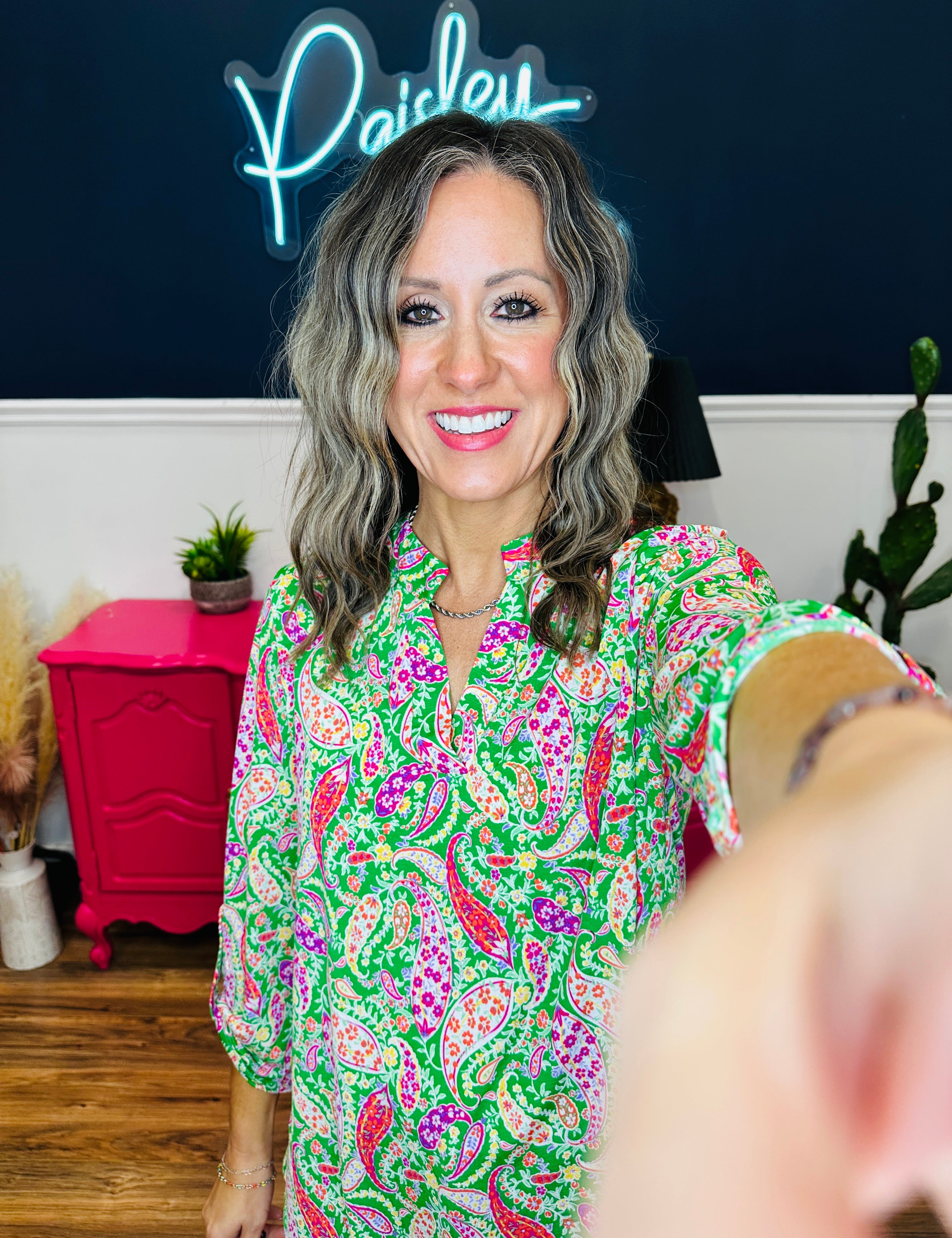 Dear Scarlett Lizzy Top - Kelly Green Paisley - FINAL SALE