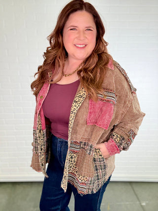 Mixed Media Cropped Corduroy Shacket