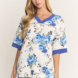 Airy Blooms Top - Ivory/Blue