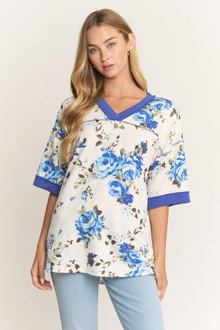 Airy Blooms Top - Ivory/Blue
