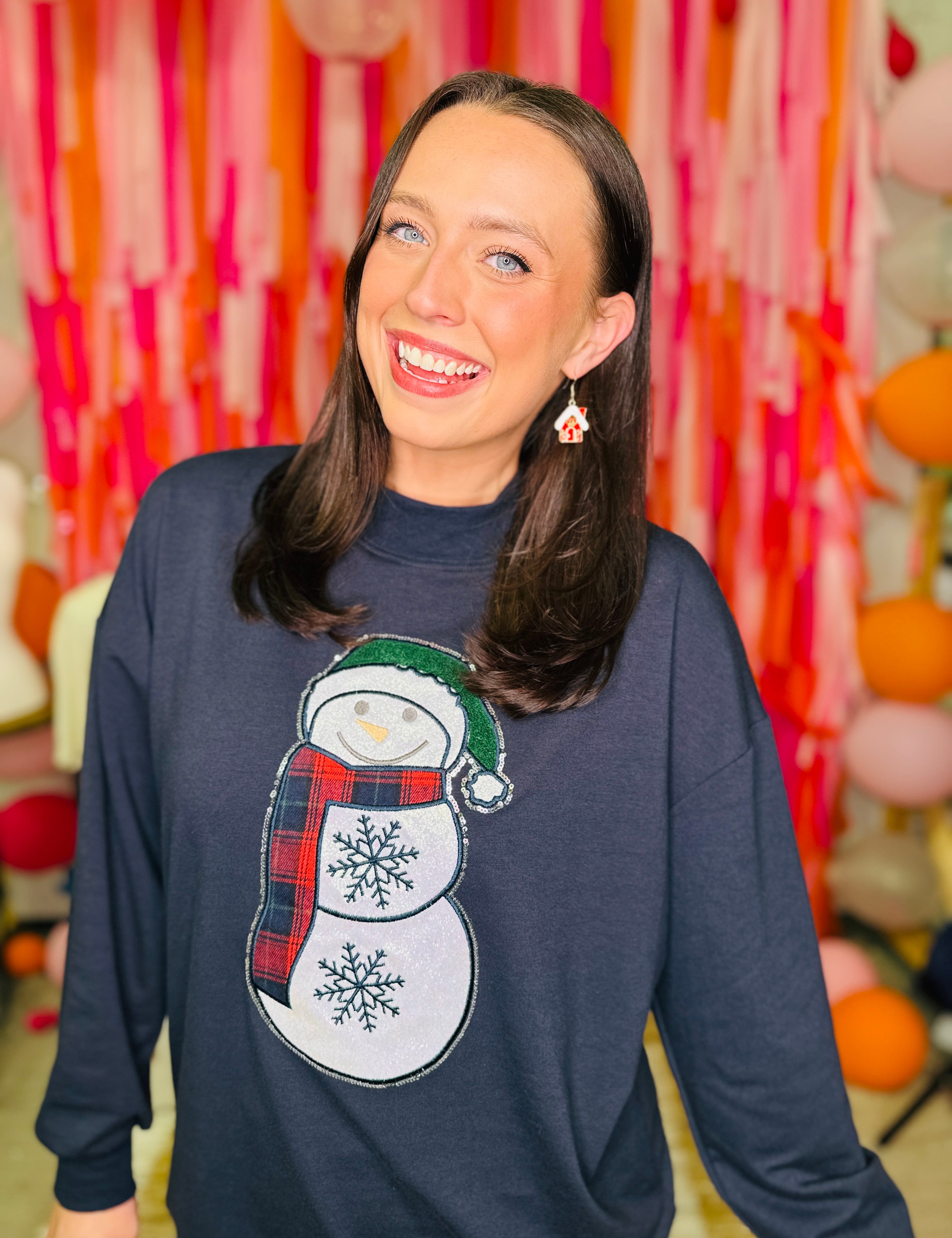 Glitter Snowman on Navy Mock Neck Top  - PREORDER