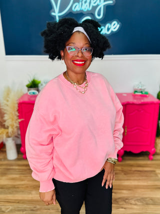 Petra Acid Wash Oversized Pullover - Dk Pink