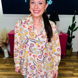 POL Button Down Floral Long Sleeve Top - Cream Multi - FINAL SALE