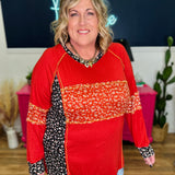 Floral Contrast Long Sleeve Top - Rust - LAST ONES FINAL SALE