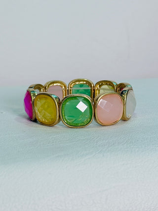 Paris Multi Opal Square Stone Stretch Bracelet