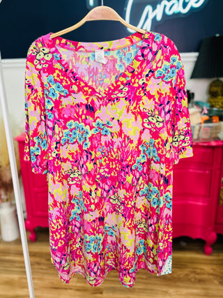 Pink Multi Watercolor Top