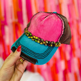 Bejeweled Bling Glitz Cap - Fuchsia/Teal