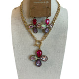 ATG Purple/Pink Crystal Flower Necklace & Earrings