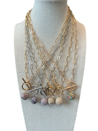 ATG Crystal Ball Charm Toggle Chain Necklaces