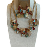 ATG Multi Crystal Gold Flower Necklace & Earrings