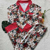 PJ Set - Button Down Short Sleeve Floral Polka Dot - Preorder