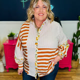 Mixed Print Button Down Top - LAST ONES FINAL SALE