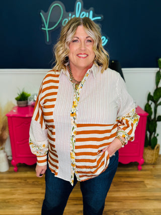 Mixed Print Button Down Top - PREORDER