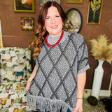 Sweater Poncho With Fringe Hem