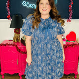 Textured Floral Print Bubble Sleeve Dress - FINAL SALE