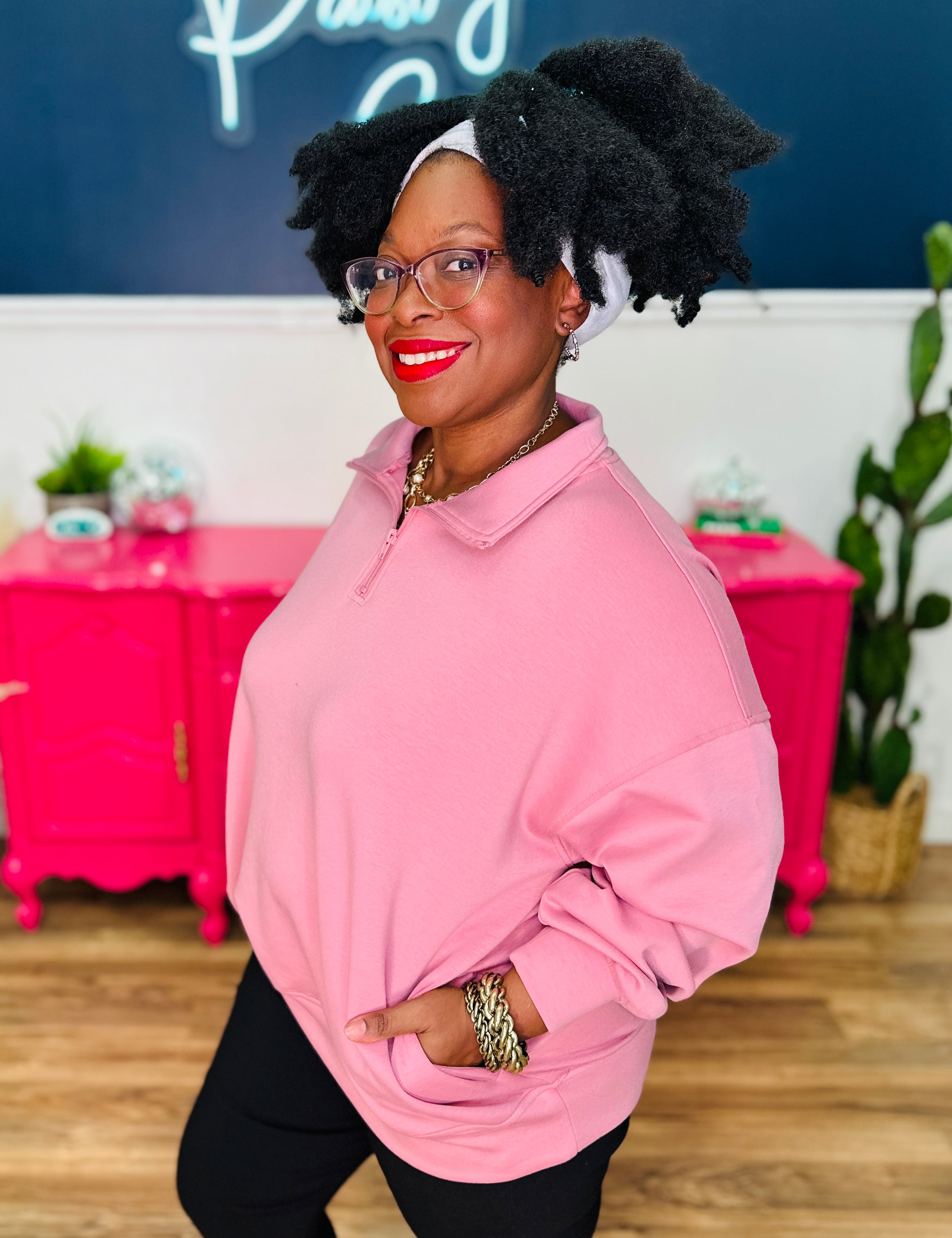 Annalise Scuba Half Zip Pullover - Lt Rose - LAST ONES FINAL SALE