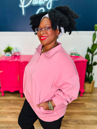 Annalise Scuba Half Zip Pullover - Lt Rose