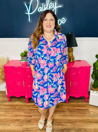 Dear Scarlett Inspire Dress - Royal Blue Floral