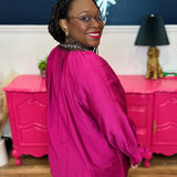 DEAL! Smocked Sleeve Top With Leopard Detail Neckline - FINAL SALE