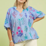 Floral Encyclopedia Print Blouse