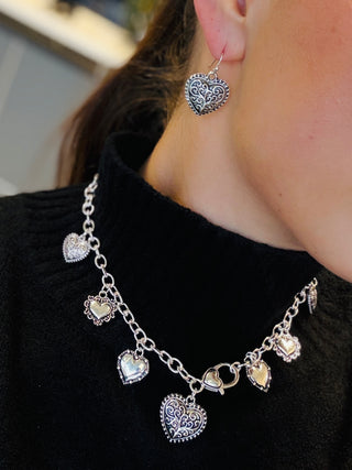 Leona Heart Charm Necklace + Earrings Set