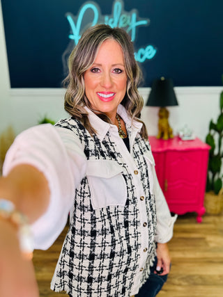 Plaid Tweed Cream/Black Shacket