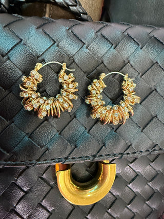Gold Spiral & Crystal Hinge Hoop