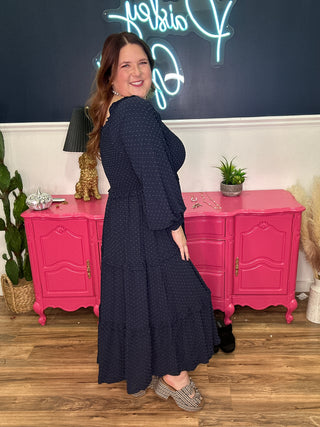 Navy Textured Tiered Dress
