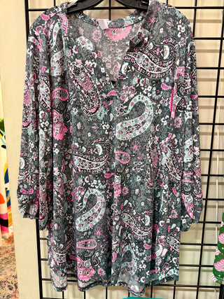 Dear Scarlett Lizzy Top In Grey Paisley