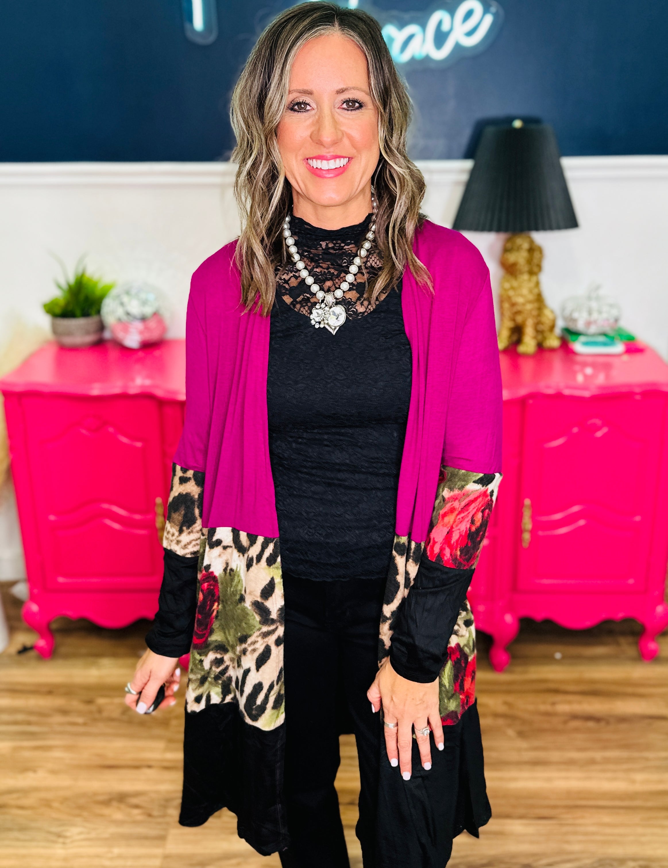 Animal And Floral Print Color Block Cardigan - LAST ONES FINAL SALE