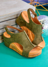 Load image into Gallery viewer, Carley Wedge Sandals - Olive Suede
