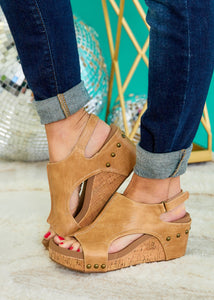 Carley Wedge Sandals by Corkys - Caramel Smooth