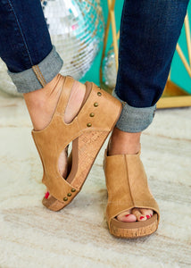 Carley Wedge Sandals by Corkys - Caramel Smooth