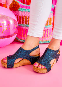 Carley Wedge Sandals by Corkys - Navy Glitter