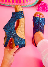 Load image into Gallery viewer, Carley Wedge Sandals by Corkys - Navy Glitter
