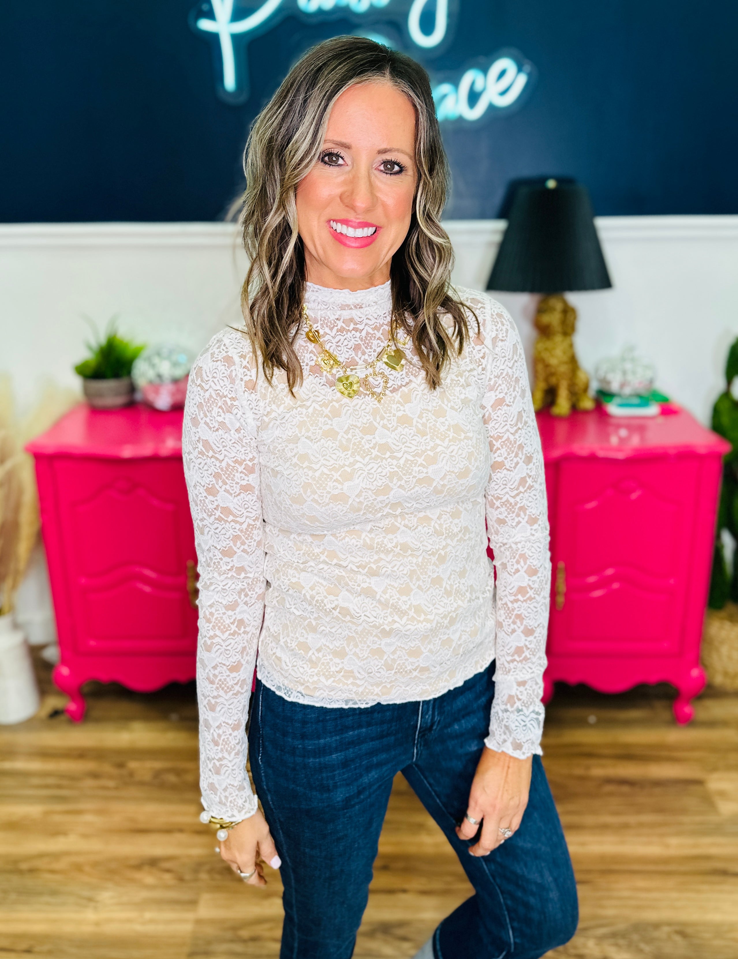 Lace Mock Neck Top - Ivory - FINAL SALE